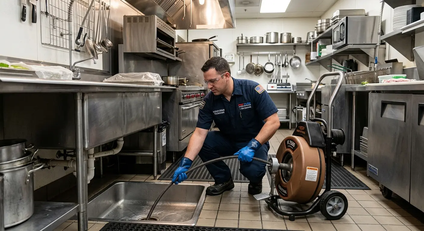 Commercial drain cleaning service in a restaurant kitchen in Hazle